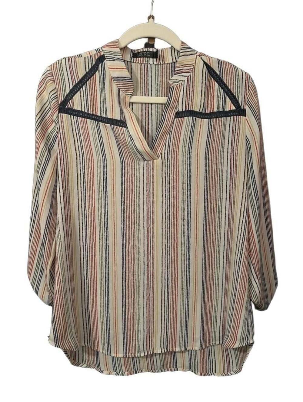 CURE. Striped V-Neck Long Sleeve Blouse (FB2)